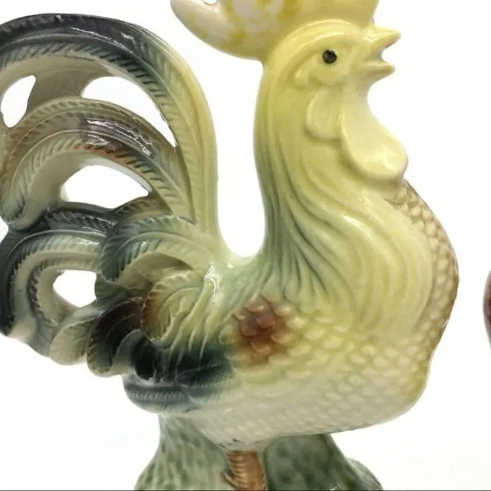 Vintage 50s MCM Japan Porcelain Rooster Statues Figurines Pair of 2